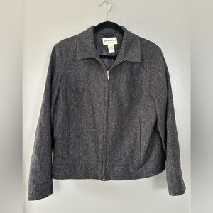 Eddie Bauer Wool Polyester Silk Blend Gray/Black Full Zip Blazer Pockets Large